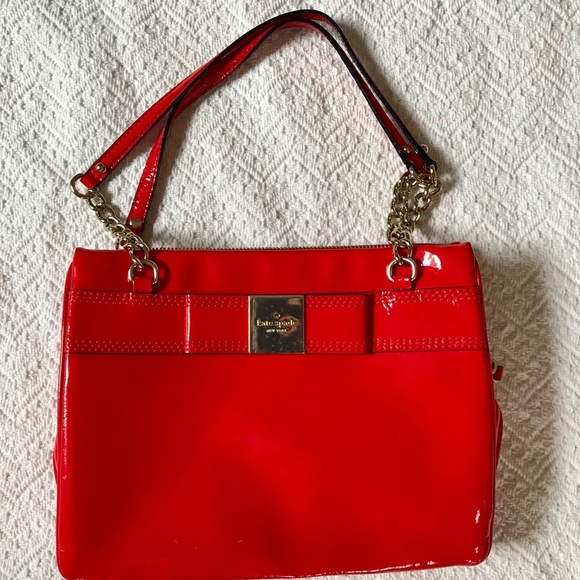 kate spade Handbags - Kate Spade Red Patent Box Bag chain bow vguc
